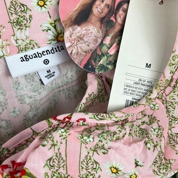 Agua Bendita × Target Floral Tile Print Pink Green Flutter Sleeve Mini Dress NWT - Picture 3 of 15